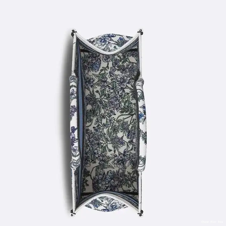 Dior Factory Outlet Dior Blue Canvas Flowers Motif Book Tote White Constellation 0504